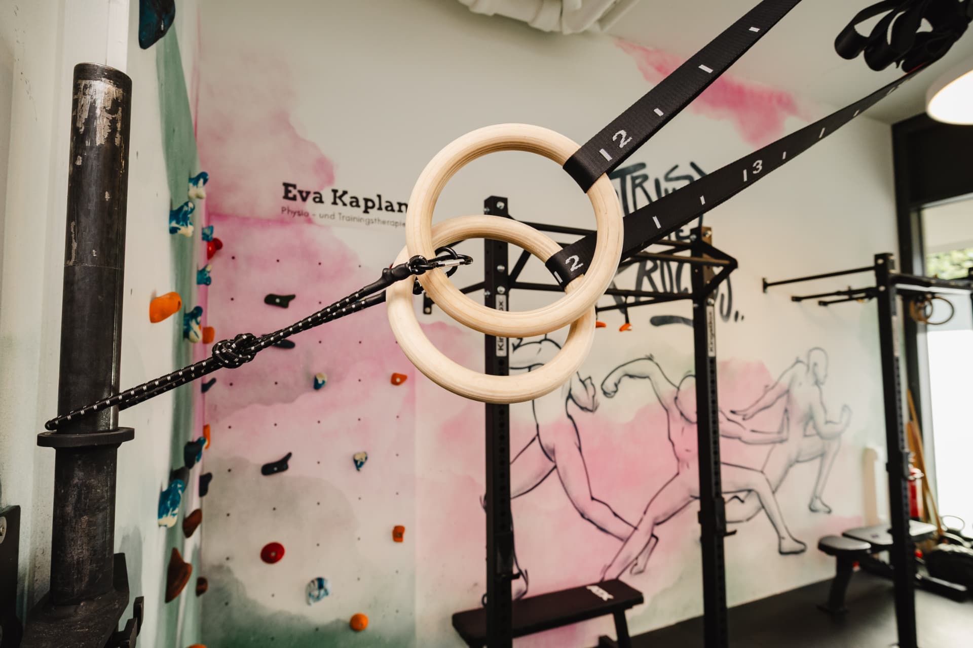 Turnringe vor der Kletterwand